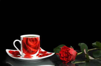 обоя еда, кофе,  кофейные зёрна, чашка, роза