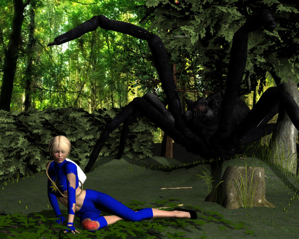 Обои картинки фото kraven`s sport, 3д графика, fantasy , фантазия, паук, лес, девушка