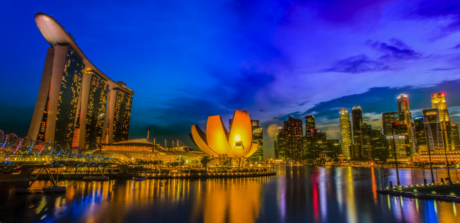 Обои картинки фото города, сингапур , сингапур, ночь, здания