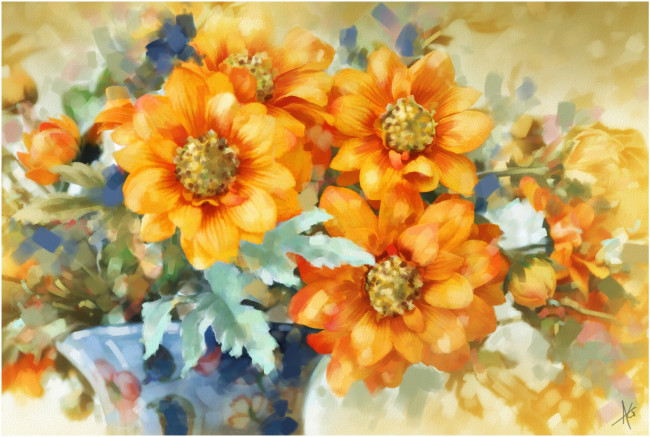 Обои картинки фото рисованные, цветы, хризантемы