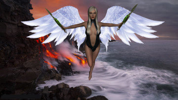 Картинка 3д+графика ангел+ angel девушка взгляд фон ангел крылья лавина