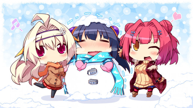 Обои картинки фото аниме, зима,  новый год,  рождество, девочки, retoma, kuro, riru, whale, tenkawa, mitsuki, narumi, marine, kujiragami, no, tearstilla