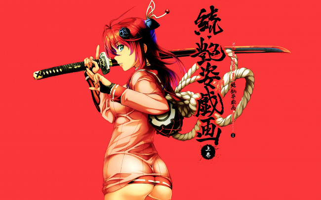 Обои картинки фото аниме, samurai girls, девушка, yagyuu, juubei, арт, niо, hyakka, ryouran, samurai, girls, меч