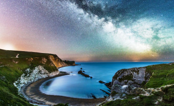 Картинка природа побережье море берег обрыв камни небо звезды млечный путь