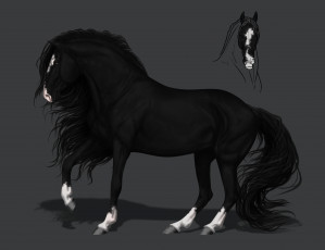 Картинка рисованное животные +лошади конь грива фон