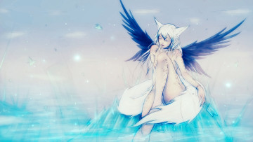 Картинка аниме животные +существа девушка фон крылья