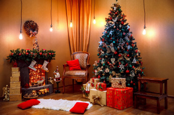 обоя праздничные, ёлки, украшение, елка, подарки