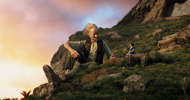Обои картинки фото the bfg,  2016, кино фильмы, трава, камни, гора, девочка, великан