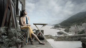 Картинка девушки -+азиатки горы залив азиатка панорама