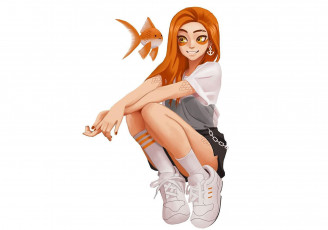 Картинка аниме животные +существа девушка рыбка