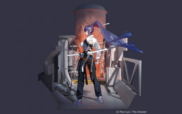 Картинка аниме оружие +техника +технологии девушка мост механизмы меч