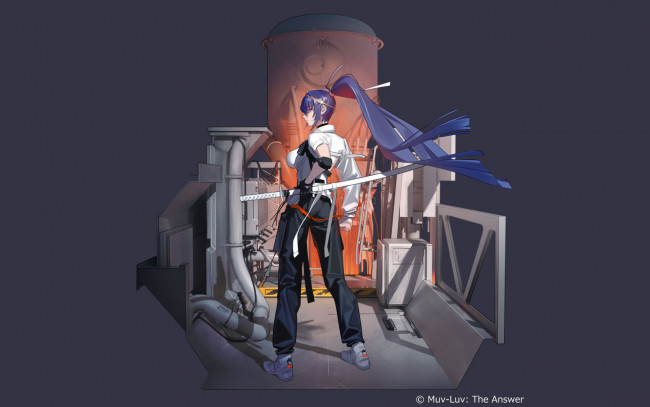 Обои картинки фото аниме, оружие,  техника,  технологии, девушка, мост, механизмы, меч