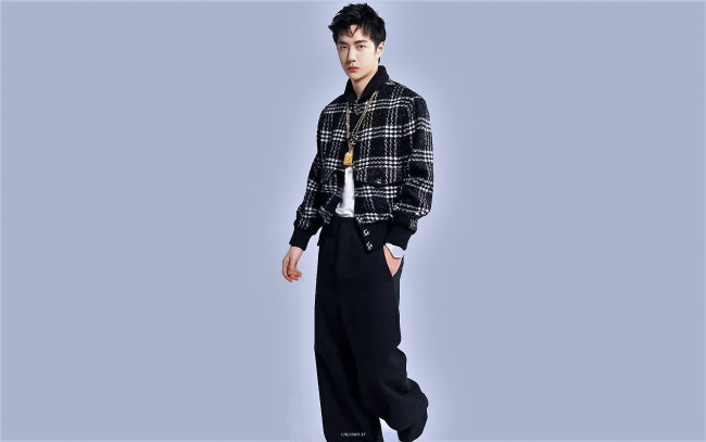 Обои картинки фото мужчины, wang yi bo, актер, пиджак, штаны, кулон