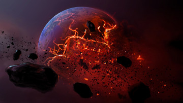 Картинка космос арт planet горящая земля метеорит планета