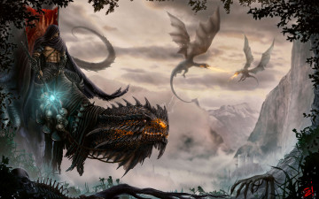 Картинка фэнтези драконы горы наездник