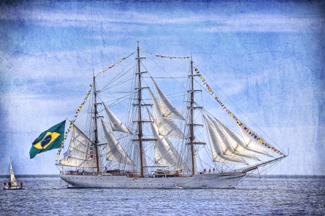 Обои картинки фото корабли, парусники, паруса, мачты, флаг