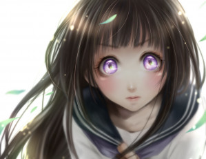 Картинка hyouka аниме девушка школьница листья форма глаза