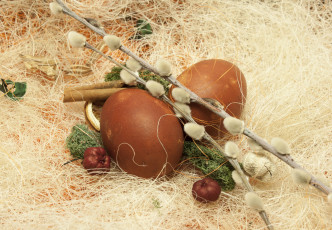 Картинка праздничные пасха ветки верба крашенки яйца