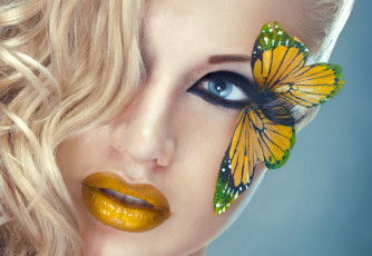 Картинка девушки -unsort+ лица +портреты ресницы взгляд глаза макияж лицо модель блондинка девушка волосы бабочка желтые губы