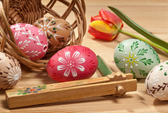 Картинка праздничные пасха цветок тюльпан крашенки яйца