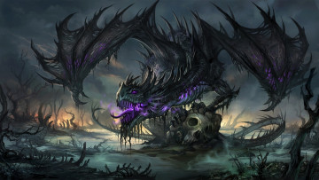 Картинка фэнтези драконы дракон череп монстр кости болото