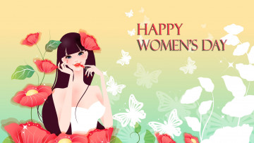 обоя праздничные, международный женский день - 8 марта, цветы, девушка, улыбка