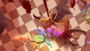 Картинка by+koko+ bemaec аниме touhou remilia scarlet flandre девушки демон крылья пол кровь клетчатый
