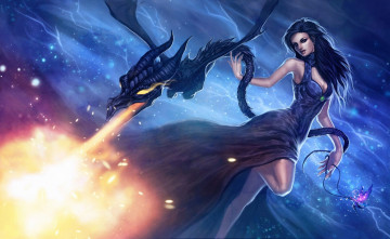 Картинка фэнтези красавицы+и+чудовища магия дракон девушка огонь