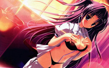 Картинка mikeou аниме солнце школьница окно рубашка грудь белье девушка