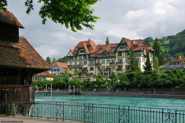 Обои картинки фото thun,  switzerland, города, берн , швейцария, набережная, река, дома, берн