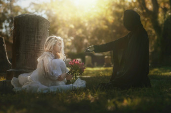 Картинка фэнтези фотоарт арт смерть кладбище девушка