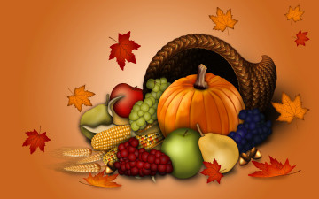 обоя праздничные, день благодарения, овощи, корзина, фрукты