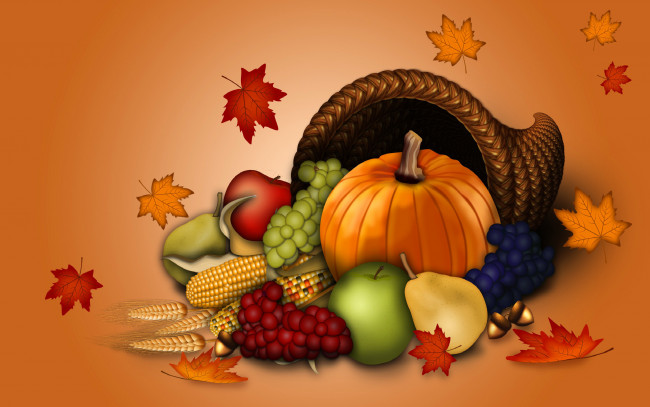 Обои картинки фото праздничные, день благодарения, овощи, корзина, фрукты