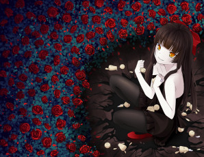 Картинка аниме unknown +другое цветы фон взгляд девушка