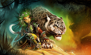 Картинка фэнтези существа леопард охотница lini шаманка лес alexandru арт