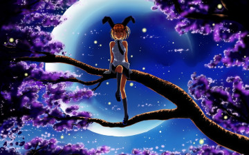 Картинка аниме unknown +другое девочка луна уши ветка дерево