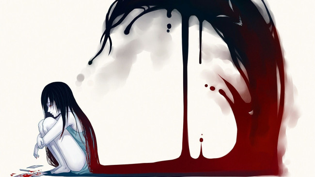 Обои картинки фото аниме, unknown,  другое, волосы, девочка, эмп, кровь, капли, волна