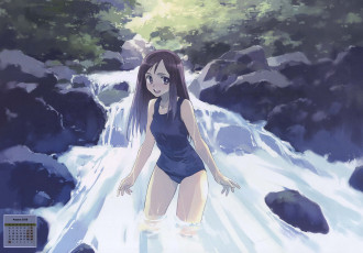 Картинка календари аниме девушка взгляд 2018 камни водопад