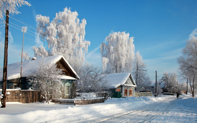 Обои картинки фото города, - здания,  дома, снег, деревья