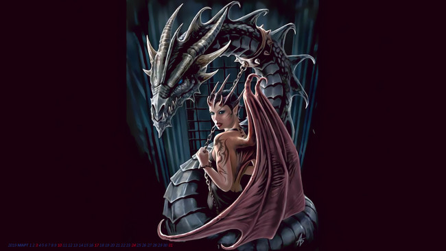 Обои картинки фото календари, фэнтези, дракон, женщина, существо, крылья