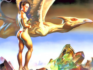 Картинка календари фэнтези динозавр девушка птеродакль женщина крылья calendar 2020