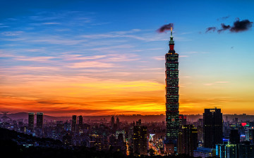 Картинка города тайбэй+ тайвань +китай тайбэй 101 закат современные здания небоскребы азия китай