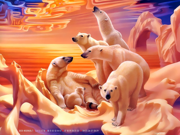 Обои картинки фото календари, фэнтези, медведь, белый, снег, лед, животное, calendar, 2020
