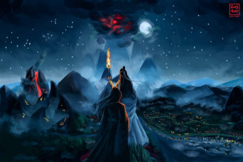Картинка аниме mo+dao+zu+shi вэй усянь лань ванцзи горы огни