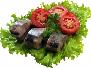 Картинка еда рыбные+блюда +с+морепродуктами зеленый салат селедка помидоры