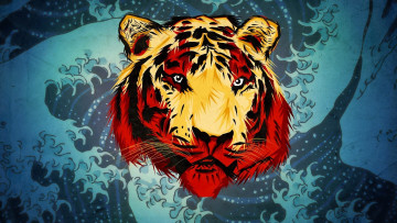 Картинка рисованное животные +тигры тигр голова