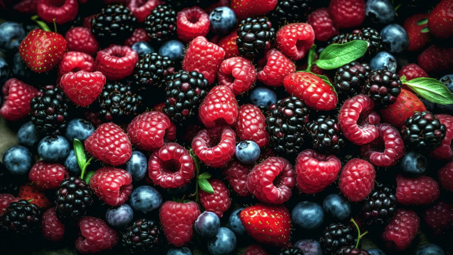 Обои картинки фото еда, фрукты,  ягоды, малина, ежевика, клубника, черника