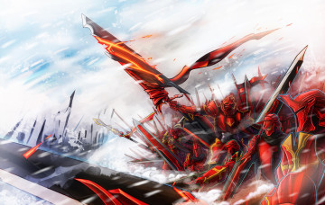 Картинка аниме pixiv+fantasia войско воины огонь арт todee оружие шлемы pixiv fantasia доспехи