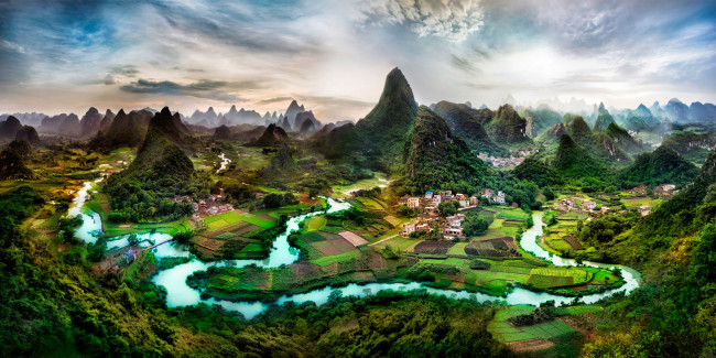 Обои картинки фото города, - панорамы, гуанси-Чжуанский, автономный, район, юг, китая, гуанси, горы, холмы