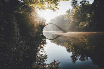 Картинка природа реки озера мостик водоем свет парк осень река